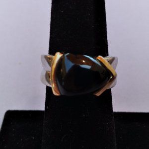 Black Onyx and Sterling Silver Two-Tone Ring